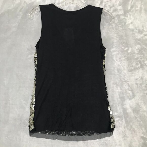 Cache Tank Top Womens Small Black Pewter Silver Sequin VNeck NEW Metallic Party - Picture 2 of 7